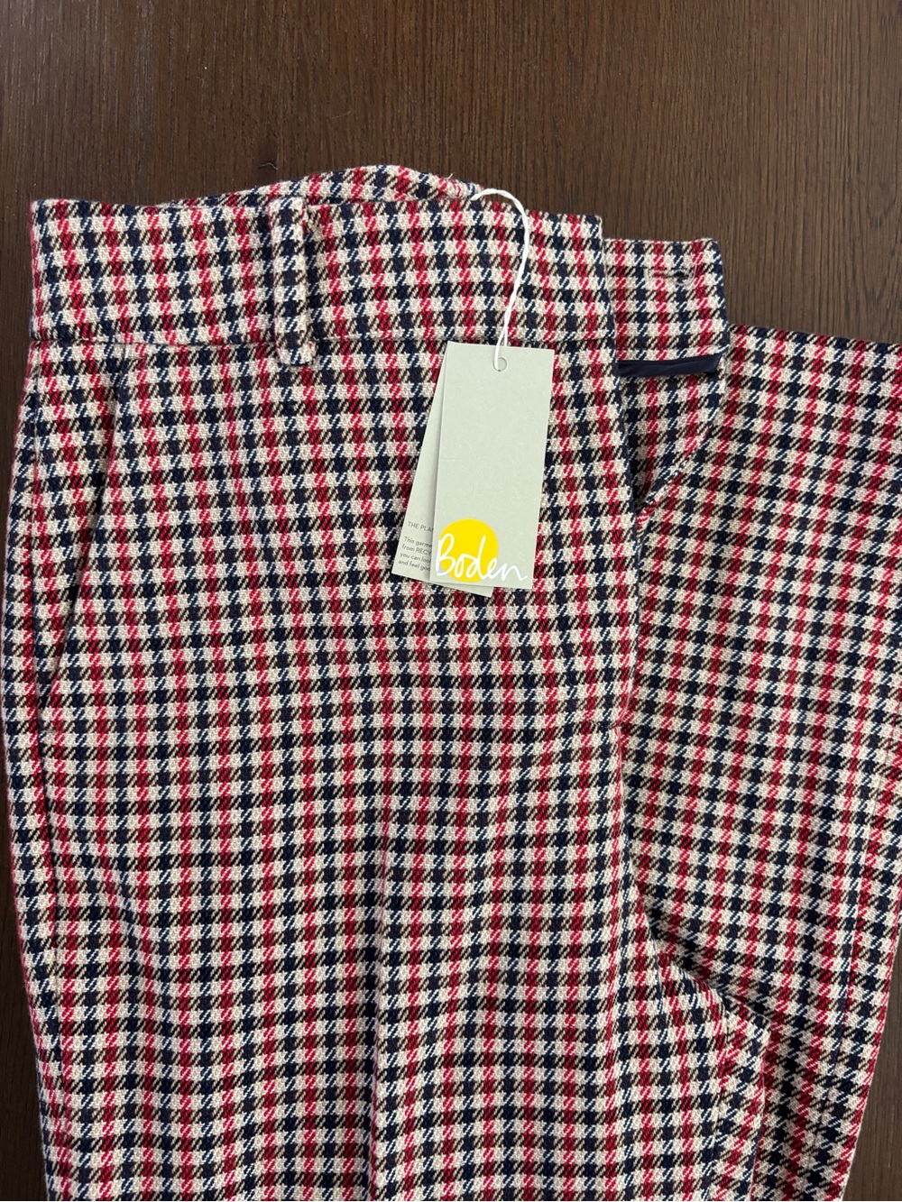 Boden Red, White & Navy Houndstooth Women's Pants
